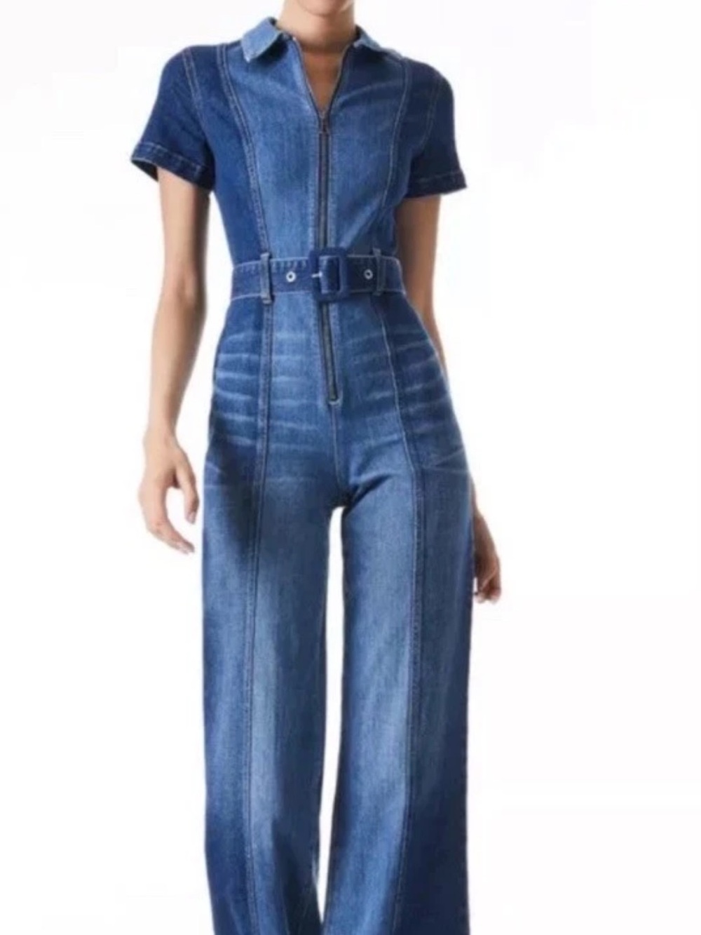 Alice + Olivia Two Toned Wide Leg Denim Jumpsuit